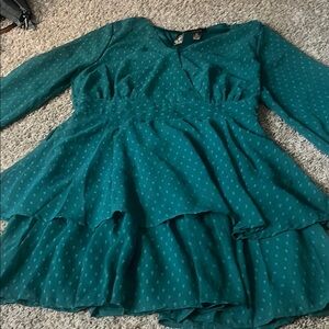 Japna Green Ruffled Tiered Dress with V-Neck